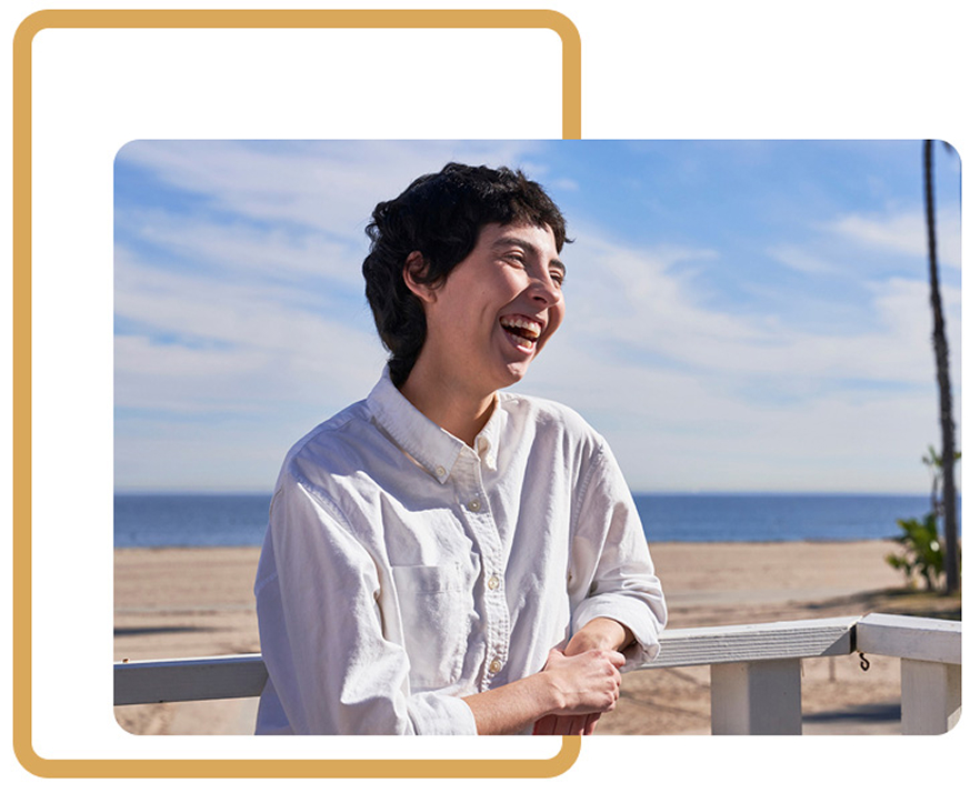 happy past client on a beach