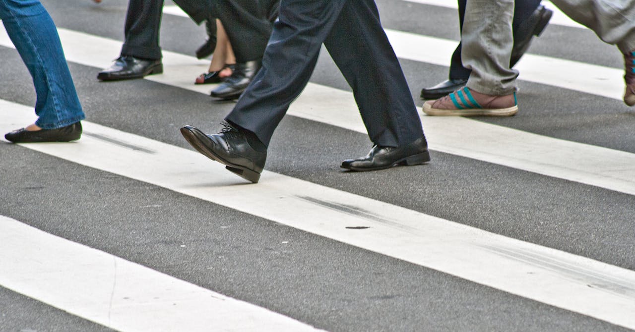 pedestrians using crosswalk